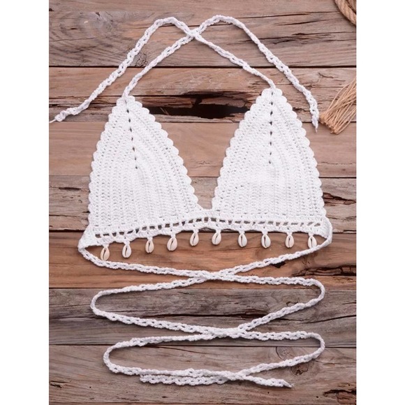 Apricot SEXY Seashell Crochet Wrap Around Waist & Neck Tie TOP ONLY NEW!π - Picture 9 of 13